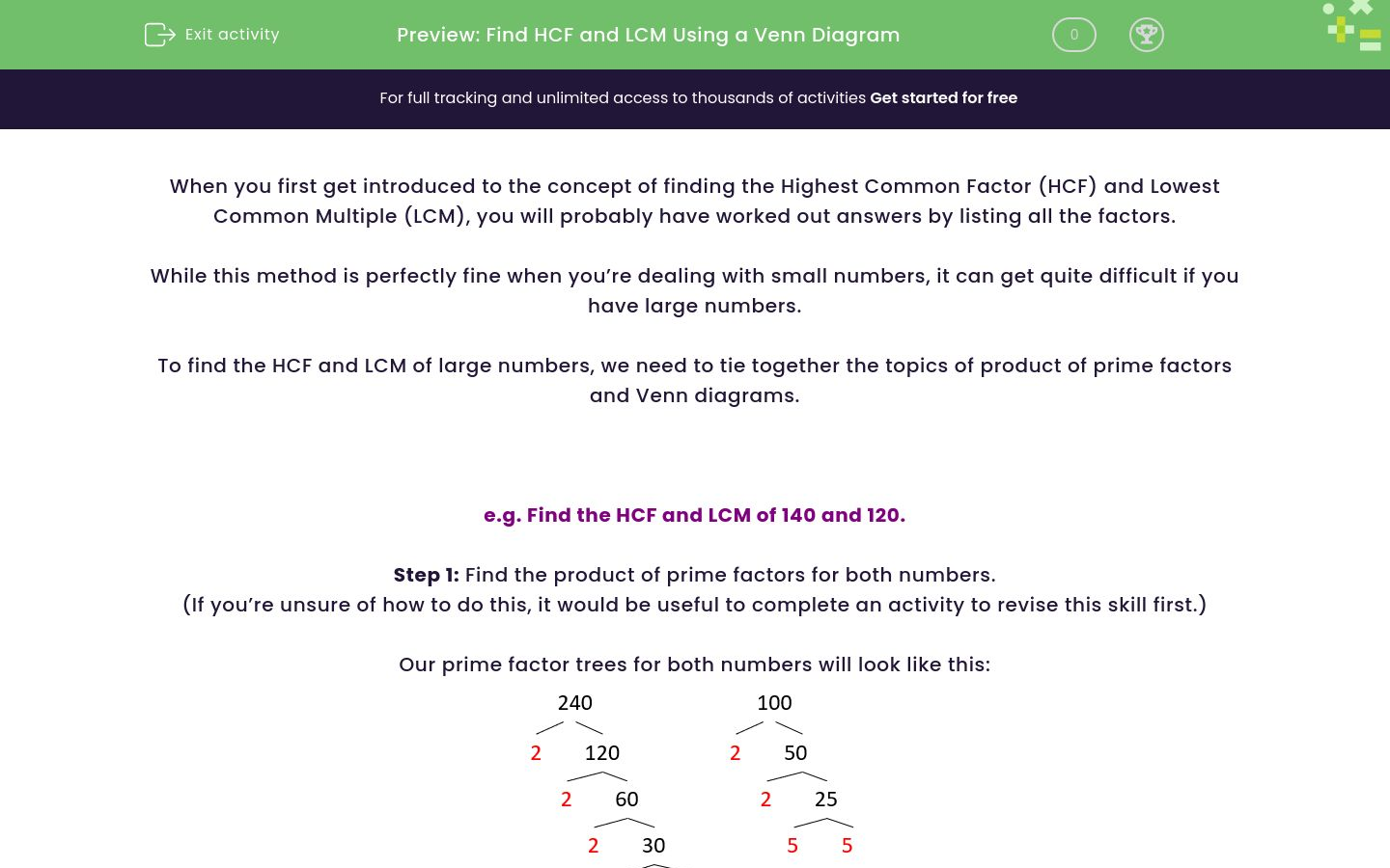 Find HCF And LCM Using A Venn Diagram Worksheet - EdPlace