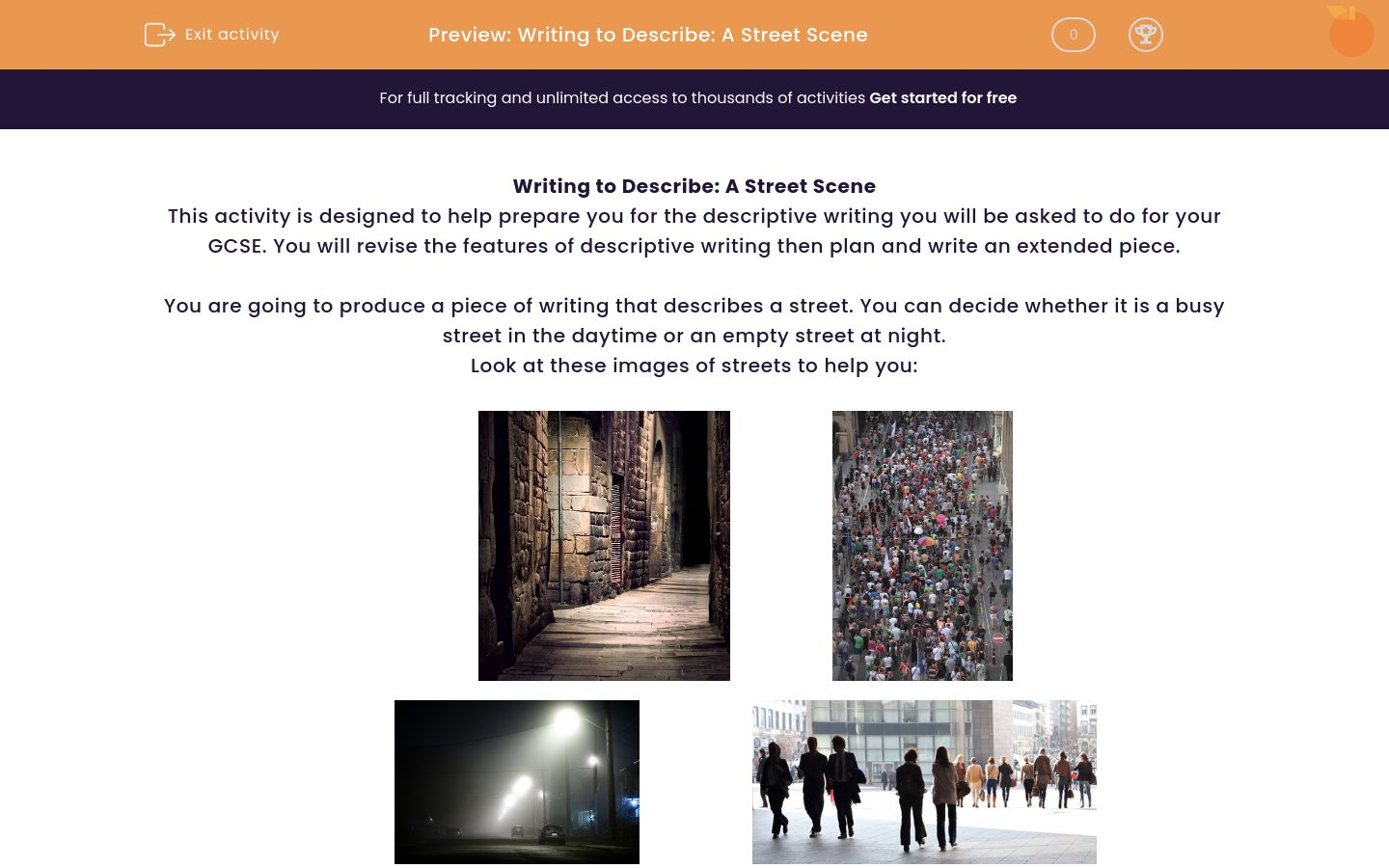 Writing to Describe: A Street Scene Worksheet - EdPlace