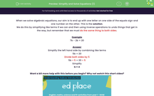 'Simplify and Solve One-Stage Equations ' worksheet