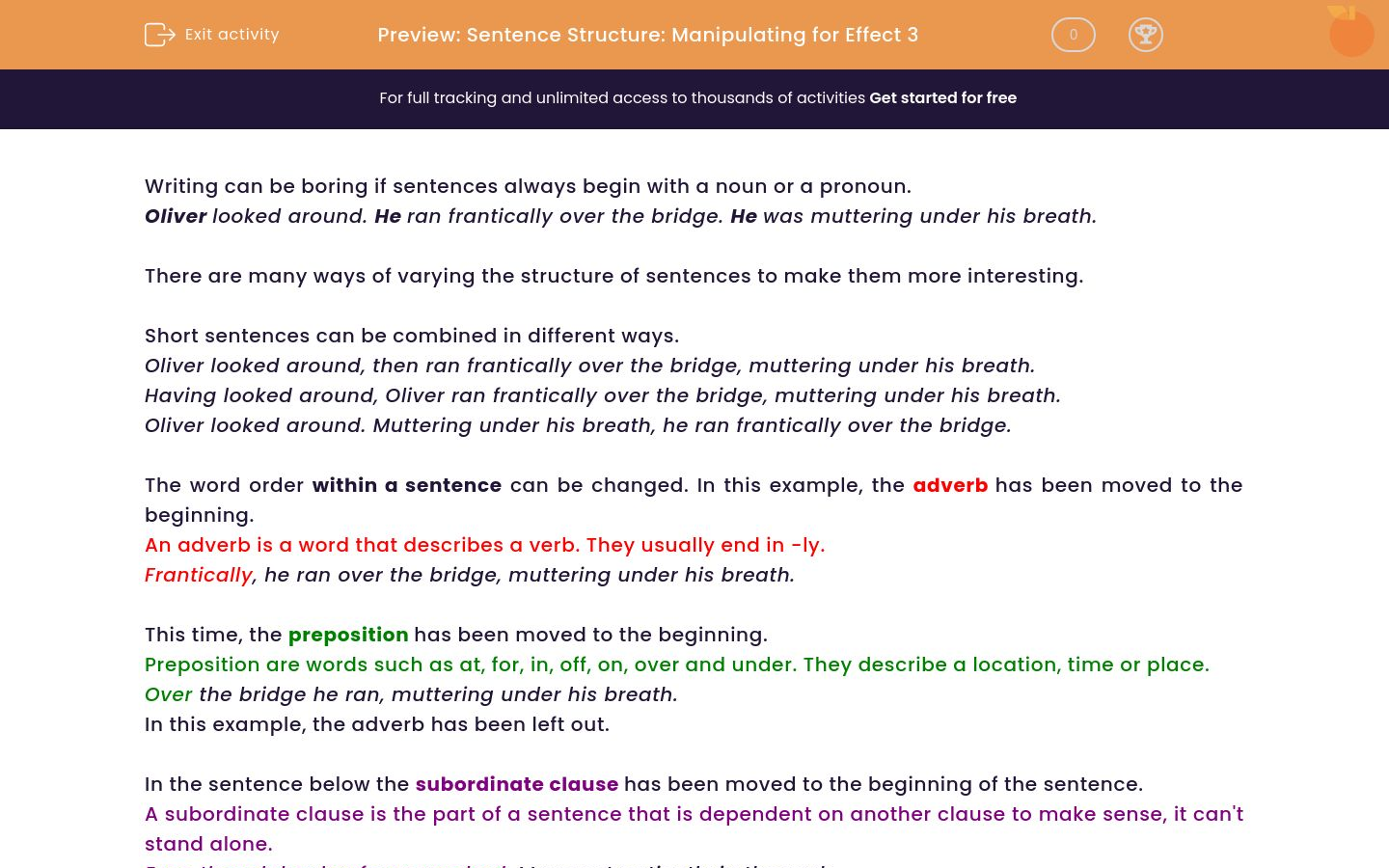 Change the Order of Sentence Structure for Effect Worksheet - EdPlace