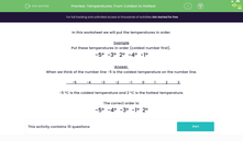 'Temperatures: Order from coldest to hottest' worksheet