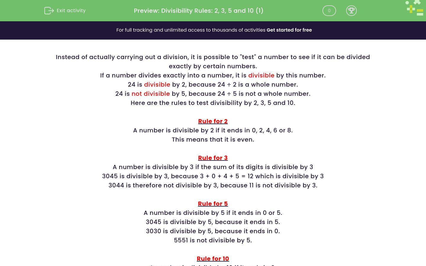 Understand the Divisibility Rules for 2, 3, 5 and 10 Worksheet - EdPlace