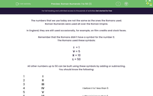 'Understand Roman Numerals 1 to 50' worksheet