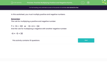 'Practise Multiplying Positive and Negative Numbers' worksheet
