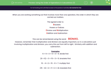 'Using the Order of Operations in Calculations (1)' worksheet