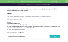 'Multiplying Consecutive Numbers' worksheet