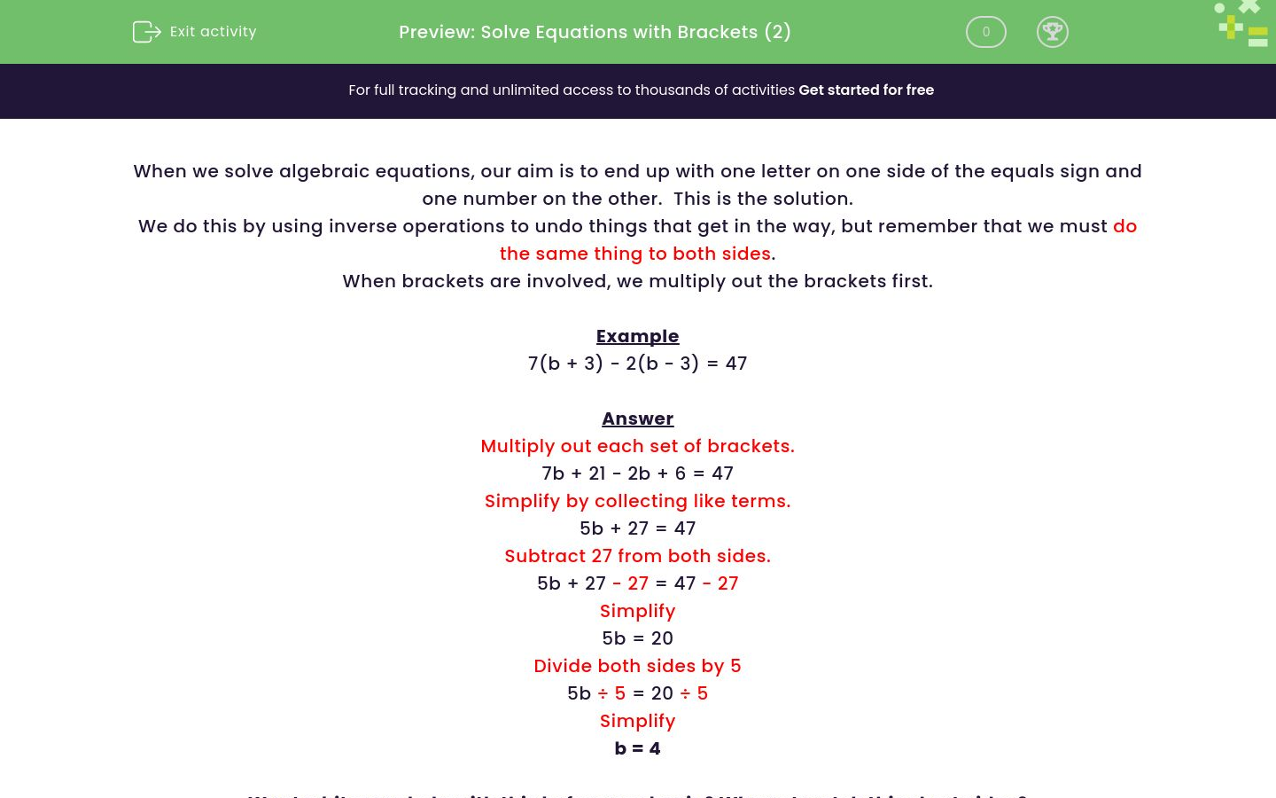 Solve Equations With Brackets Worksheet Edplace 5242