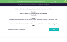 'Take Five Digits: Making Large and Small Numbers' worksheet