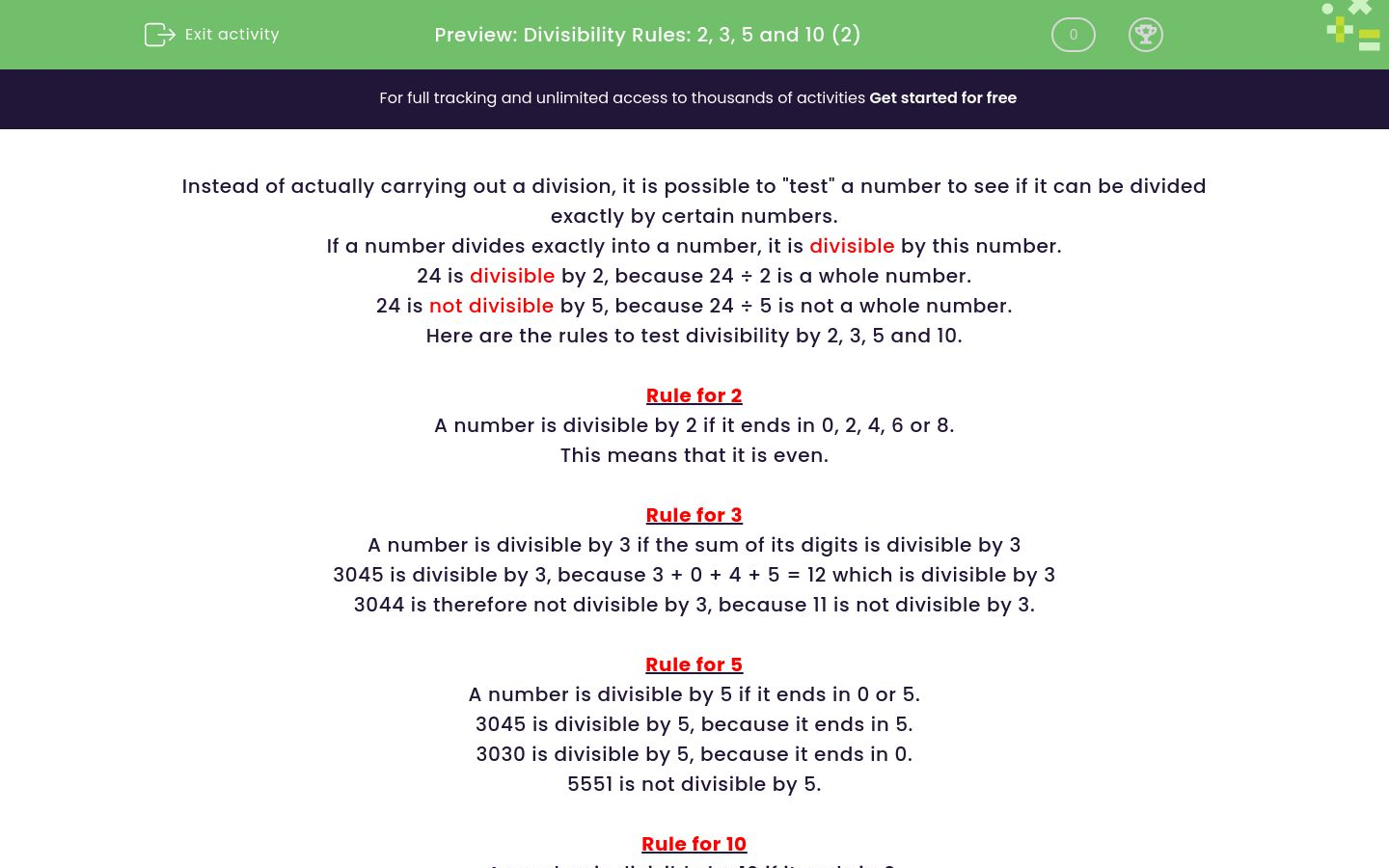 Know the Divisibility Rules for 2, 3, 5 and 10 Worksheet - EdPlace