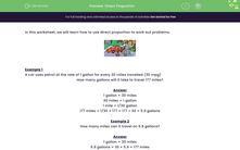 'Use Direct Proportion to Solve Problems' worksheet