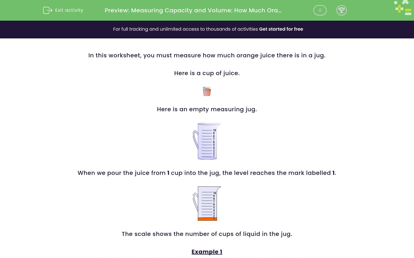 Measure Capacity of Orange Juice in a Jug Worksheet EdPlace