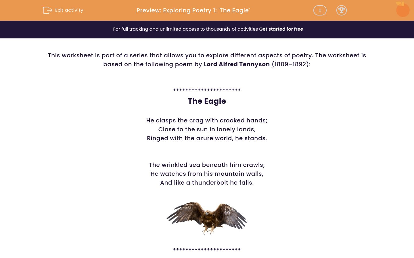 the eagle poem essay questions and answers