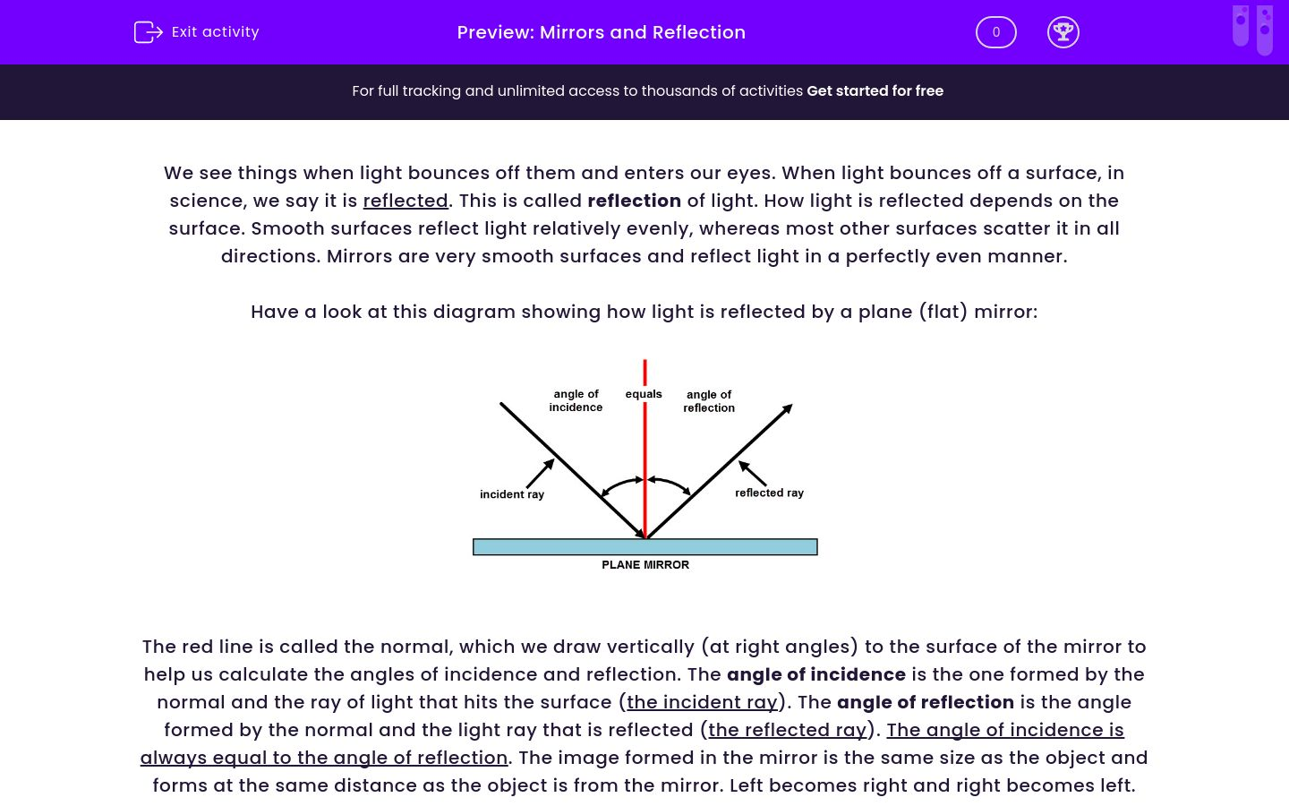 Describe Different Types of Reflection Worksheet EdPlace
