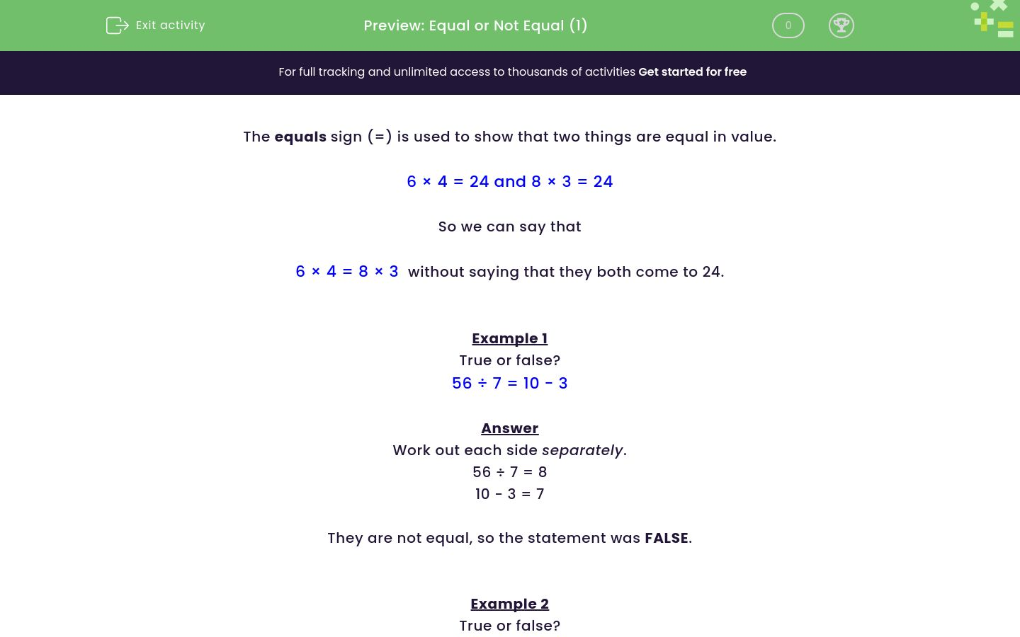 Determine if Answers to Calculations are Equal Worksheet - EdPlace