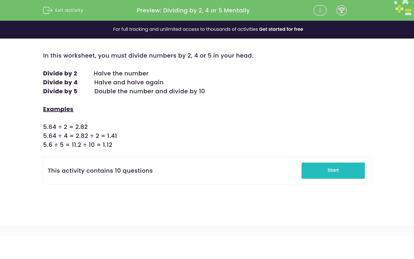 Divide by 2, 4 or 5 Mentally Worksheet - EdPlace