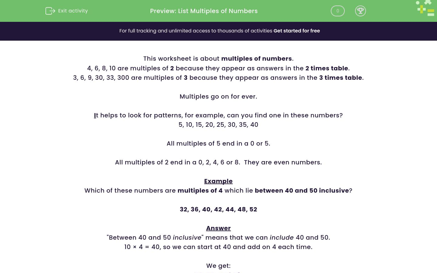 Identify Multiples of Numbers Worksheet - EdPlace