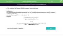 'Calculator Questions' worksheet