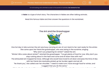 'Read and Understand Fables: 'The Ant and the Grasshopper'' worksheet