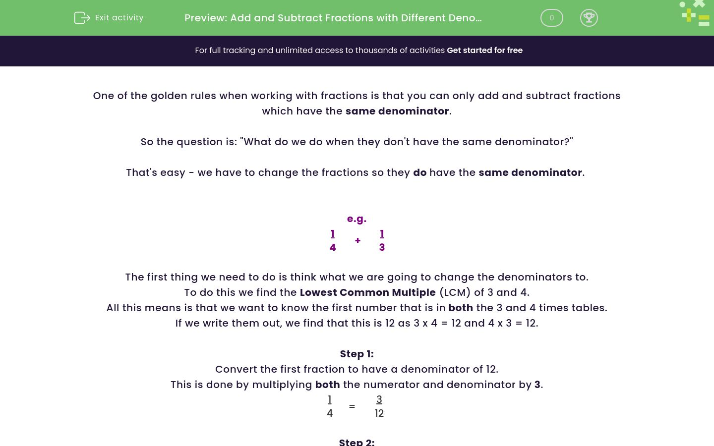 Add and Subtract Fractions with Different Denominators Worksheet - EdPlace