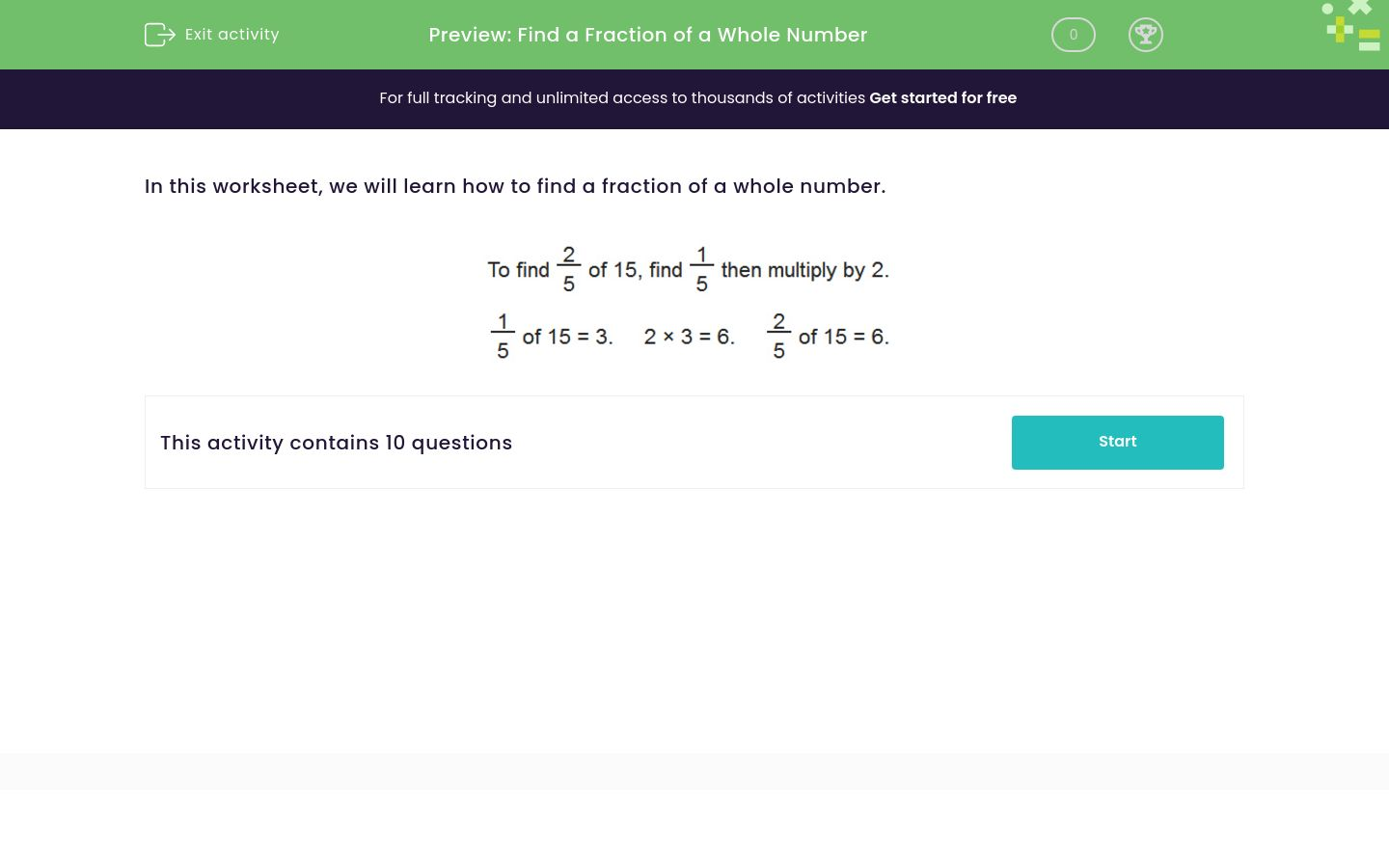 Find a Fraction of a Whole Number Worksheet - EdPlace