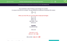 'Find Percentages of Given Numbers' worksheet