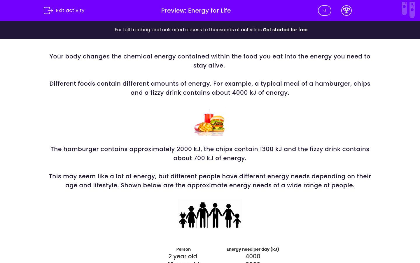 Understand the Different Energy Needs of People Worksheet EdPlace