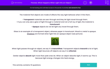 'What Happens When Light Hits an Object?' worksheet