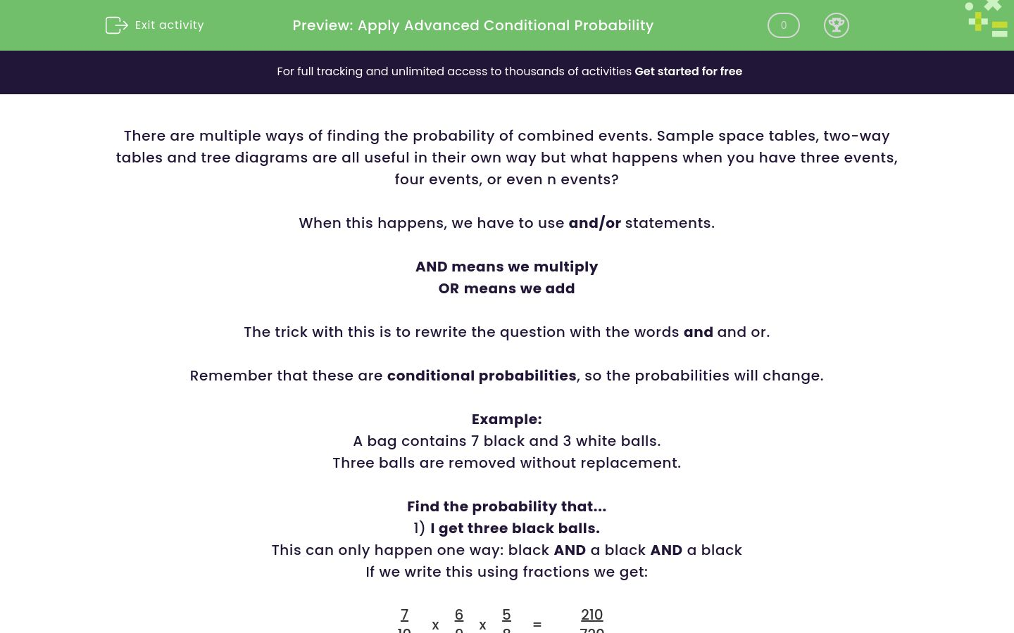 Apply Advanced Conditional Probability Worksheet EdPlace