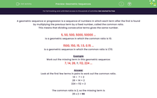 'Find the Missing Terms in Geometric Sequences' worksheet