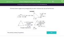 'Find the Missing Angles in a Triangle' worksheet