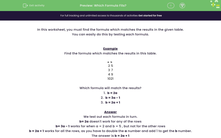 'Which Formula Fits?' worksheet
