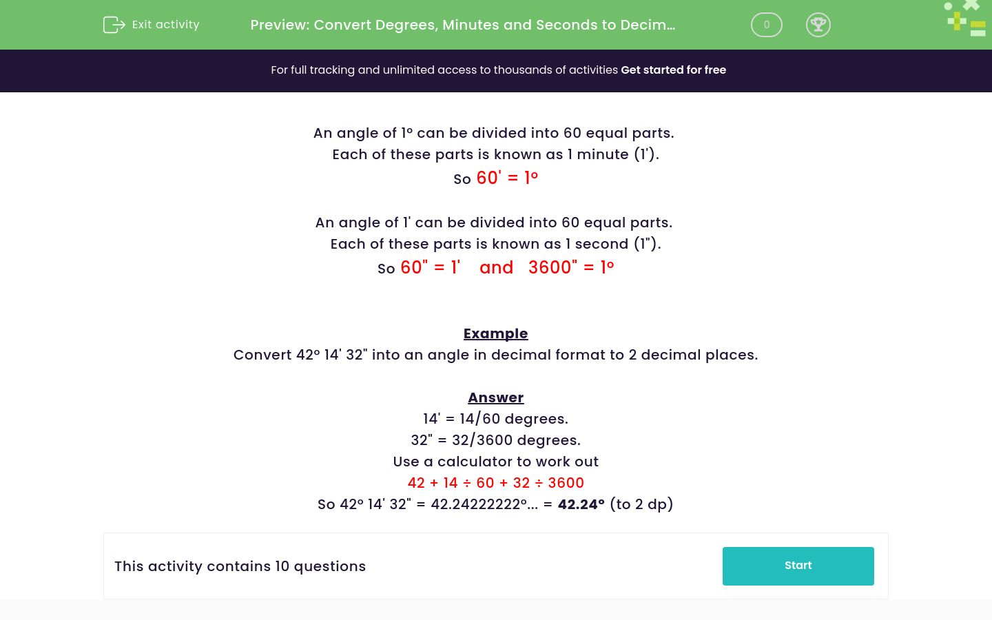 Convert Degrees, Minutes and Seconds to Decimals Worksheet - EdPlace
