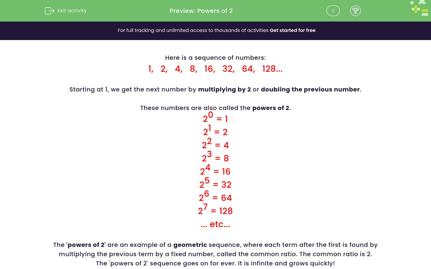 Understand the Powers of 2 Sequence Worksheet - EdPlace