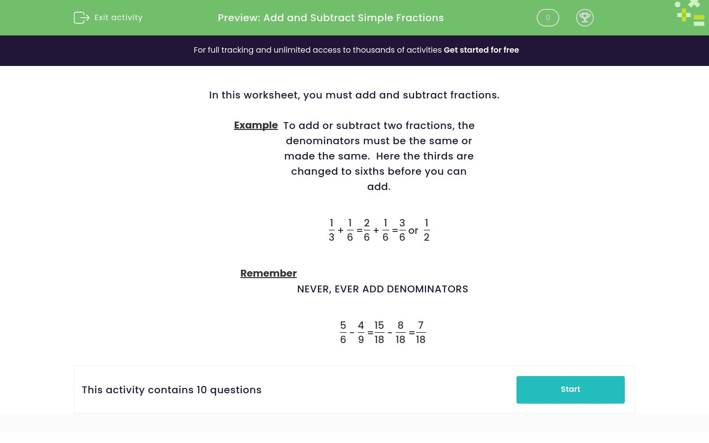 Add and Subtract Simple Fractions Worksheet - EdPlace