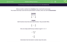 'Add Fractions with the Same Denominator' worksheet