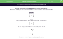 'Subtract Fractions with the Same Denominator' worksheet