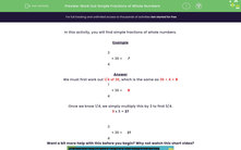 'Work Out Simple Fractions of Whole Numbers' worksheet