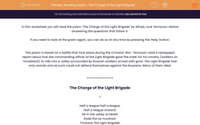 'Reading Poetry: 'The Charge of the Light Brigade'' worksheet
