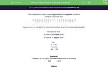 'Order Positive and Negative Numbers' worksheet