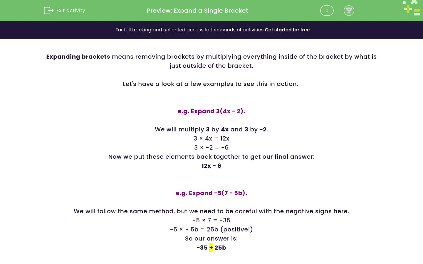 Expand a Single Bracket Worksheet EdPlace
