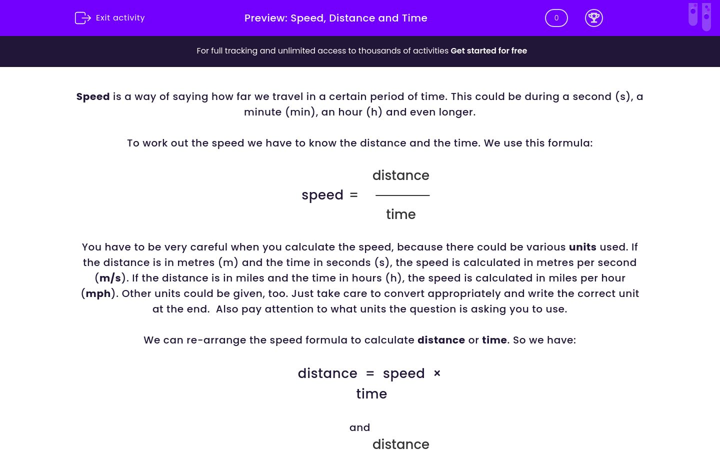 Relate Speed, Distance and Time Worksheet - EdPlace
