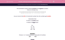 'Ordering Positive and Negative Numbers' worksheet