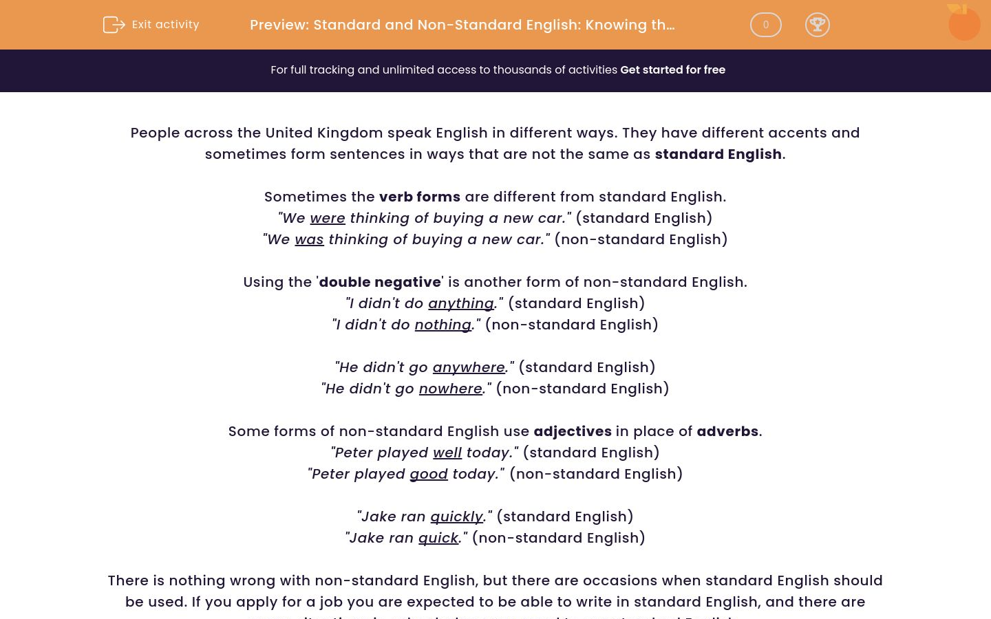 Know the Difference Between Standard and NonStandard English Worksheet