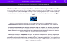 'Energy in Chemical Reactions' worksheet