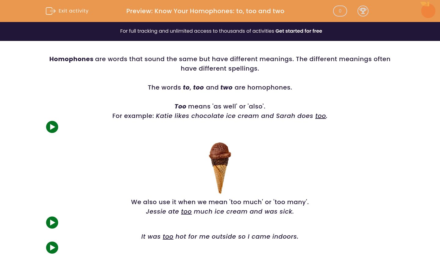 Choose the Correct Homophone to, too or two Worksheet EdPlace