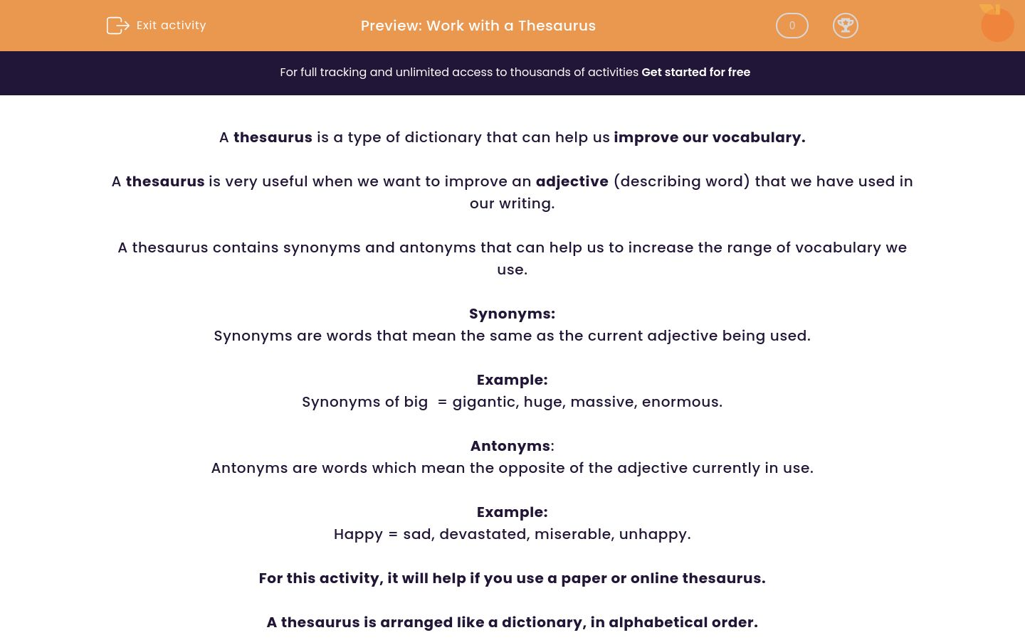 Work with a Thesaurus Worksheet EdPlace