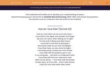 'Poetry about Relationships: 'Sonnet 43'' worksheet