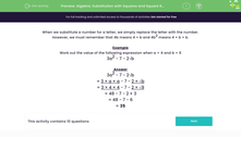 'Understand Algebraic Substitution with Squares and Square Roots' worksheet