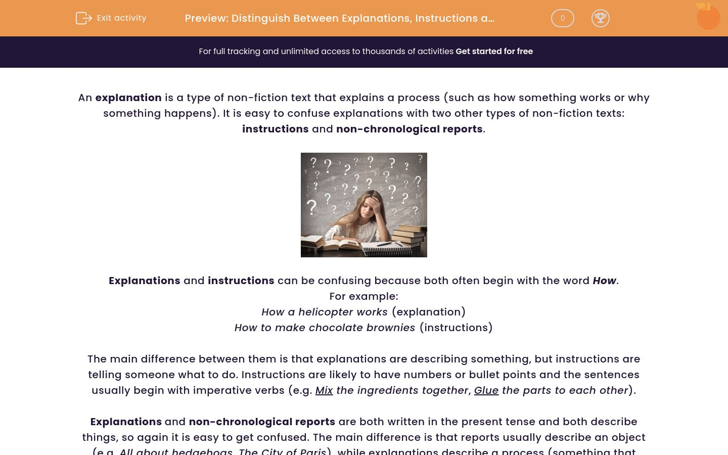 Distinguish Between Explanations, Instructions and NonChronological Reports Worksheet EdPlace