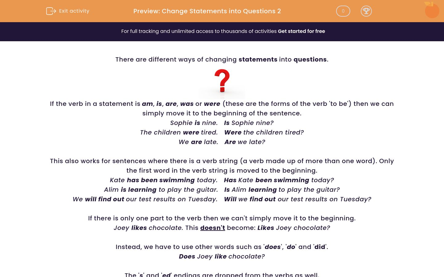 Changing Statements Into Questions Worksheets